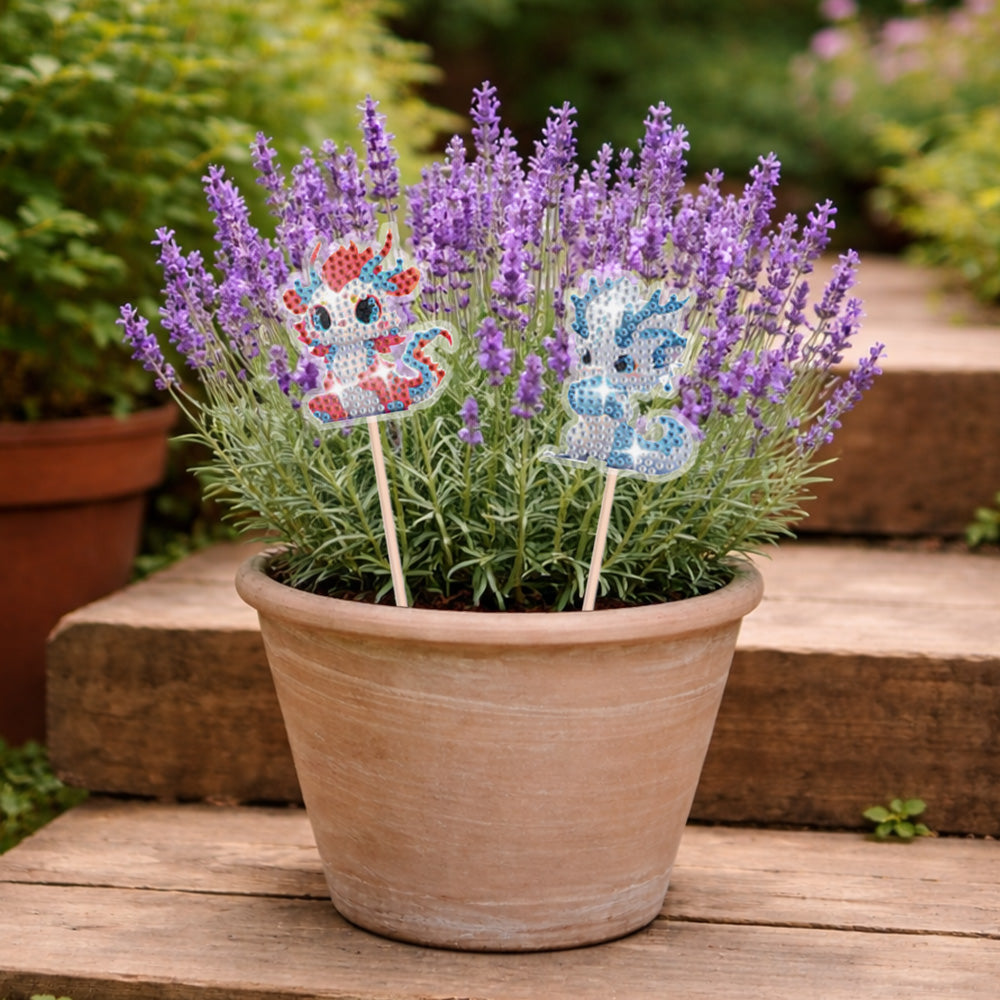 8 Pièces Dragons Cartoon Version Q Broderie Diamant Piquets de Jardin