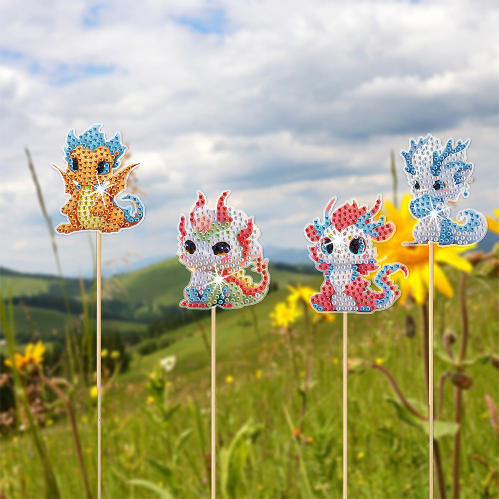 8 Pièces Dragons Cartoon Version Q Broderie Diamant Piquets de Jardin
