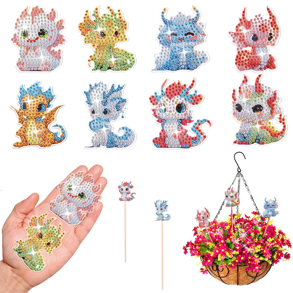 8 Pièces Dragons Cartoon Version Q Broderie Diamant Piquets de Jardin