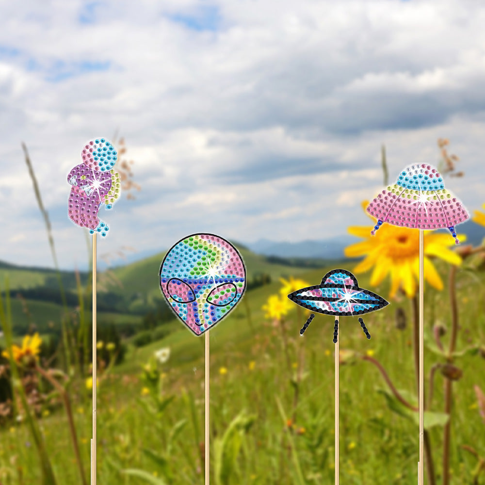 8 Pièces Extraterrestres et OVNI Broderie Diamant Piquets de Jardin