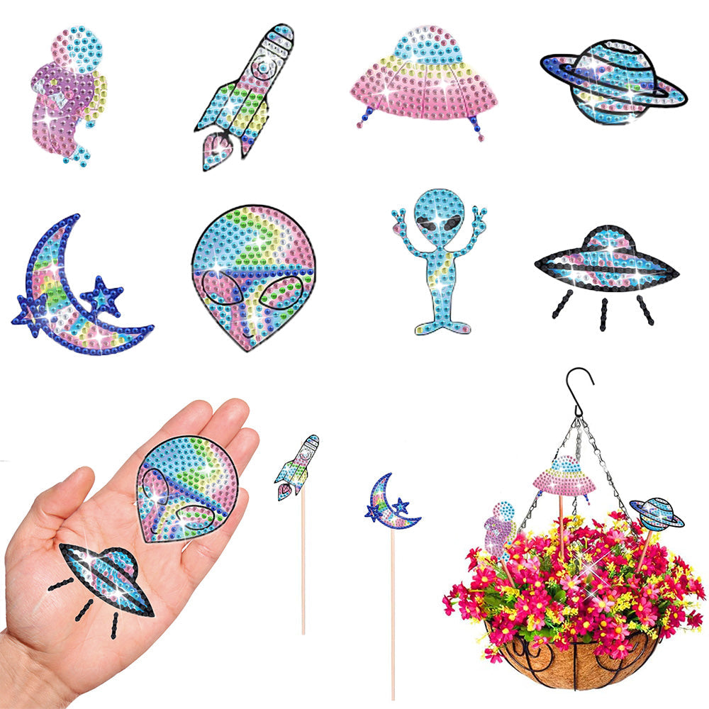 8 Pièces Extraterrestres et OVNI Broderie Diamant Piquets de Jardin