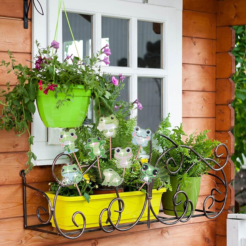 8 Pièces Grenouilles Heureuses Broderie Diamant Piquets de Jardin