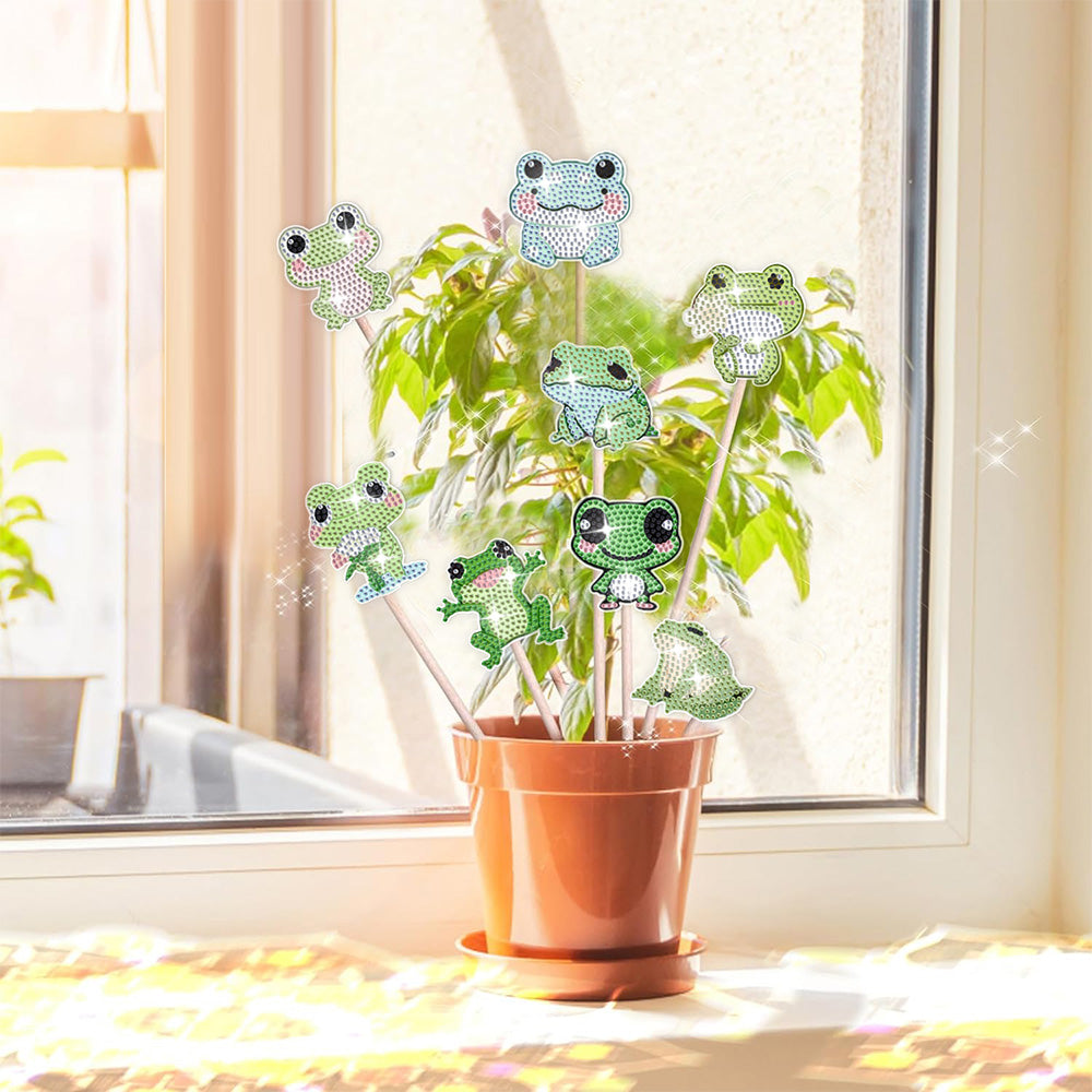 8 Pièces Grenouilles Heureuses Broderie Diamant Piquets de Jardin