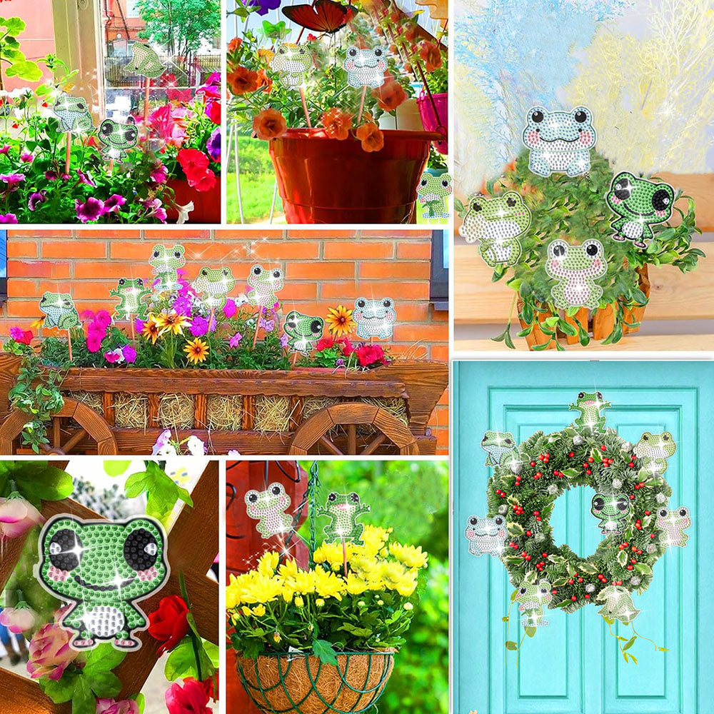 8 Pièces Grenouilles Heureuses Broderie Diamant Piquets de Jardin