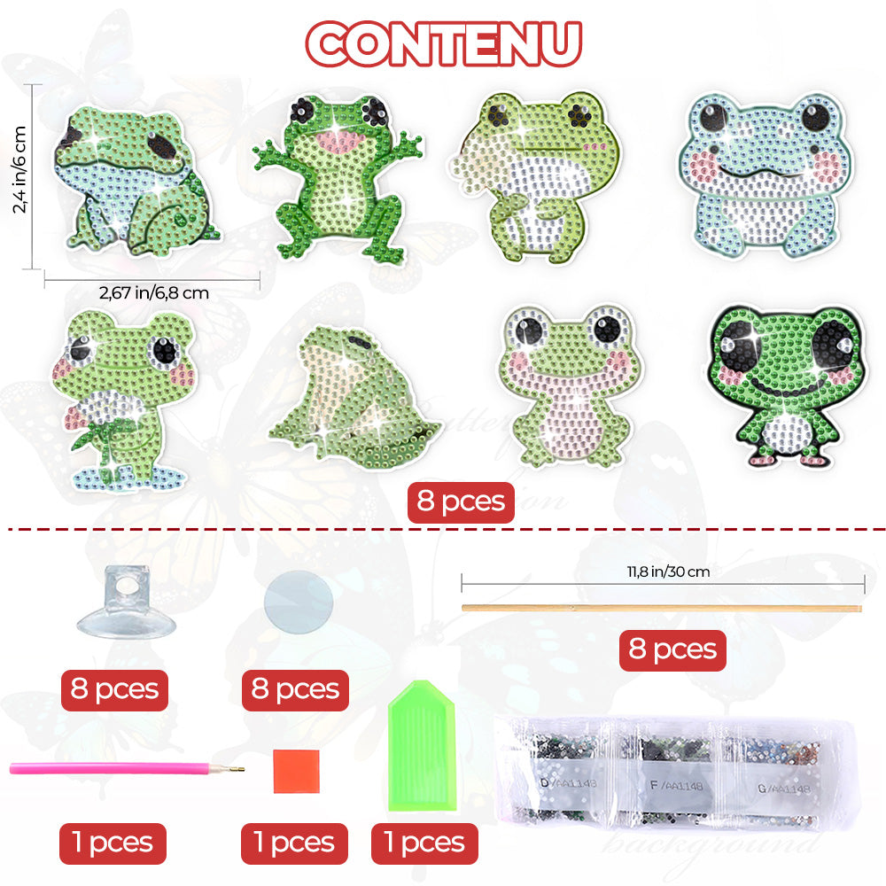 8 Pièces Grenouilles Heureuses Broderie Diamant Piquets de Jardin