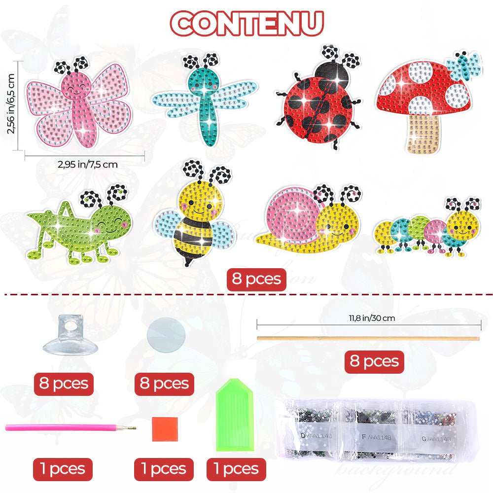8 Pièces Insectes Utiles Broderie Diamant Piquets de Jardin