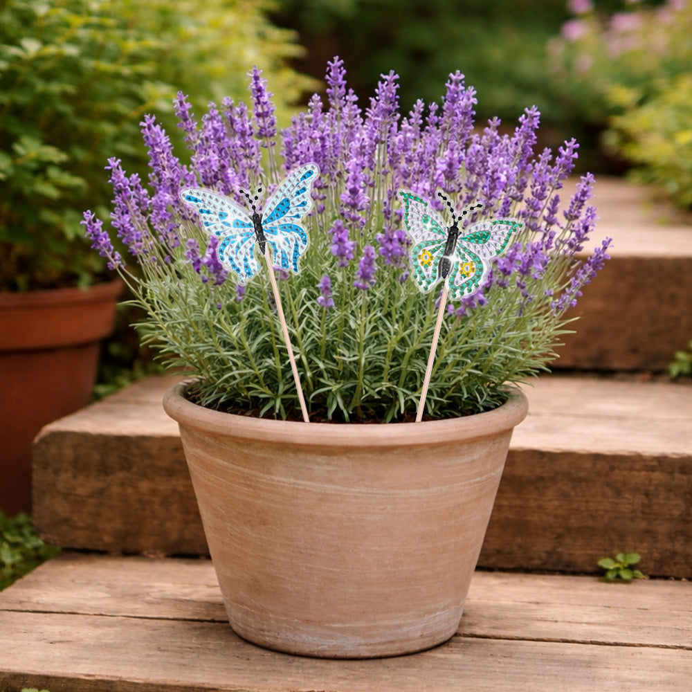 8 Pièces Papillon Étincelant Broderie Diamant Piquets de Jardin