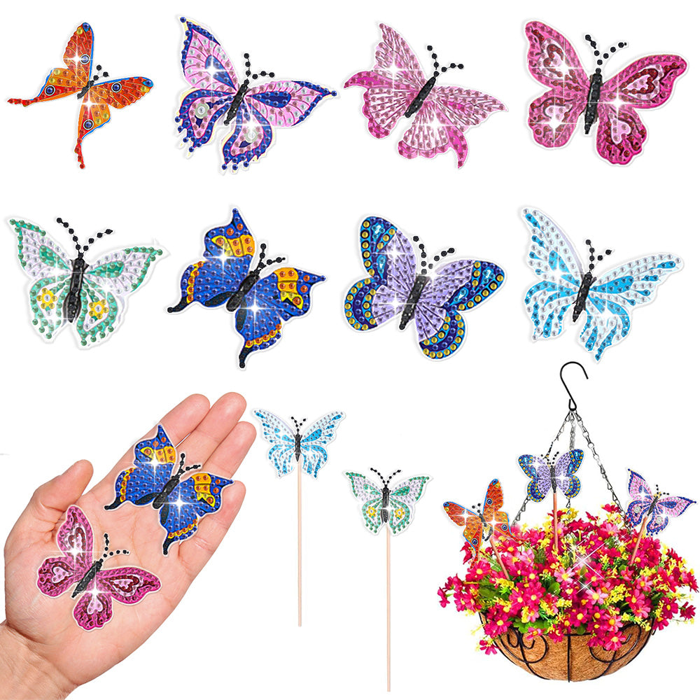 8 Pièces Papillon Étincelant Broderie Diamant Piquets de Jardin