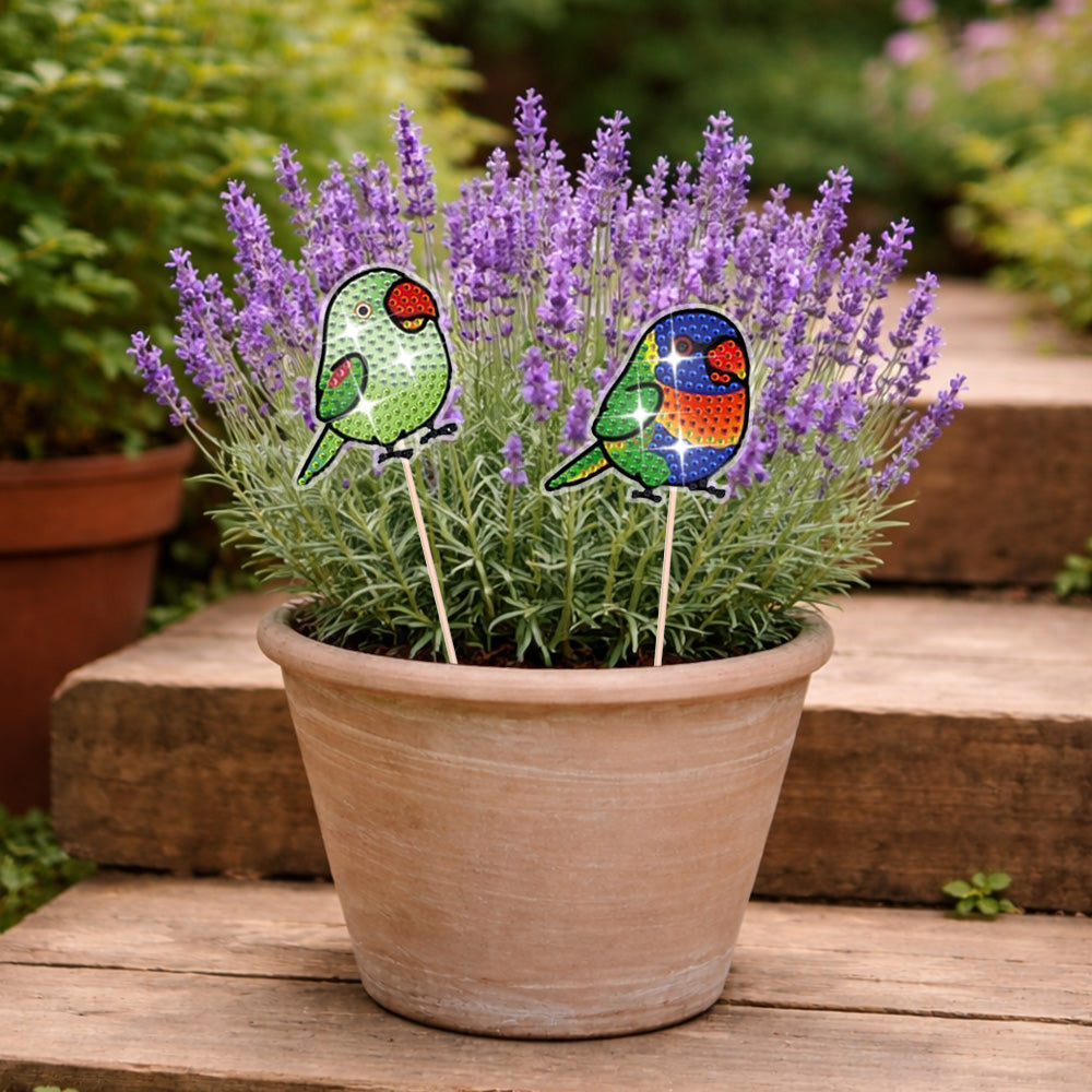 8 Pièces Perroquets Colorés Potelés Broderie Diamant Piquets de Jardin