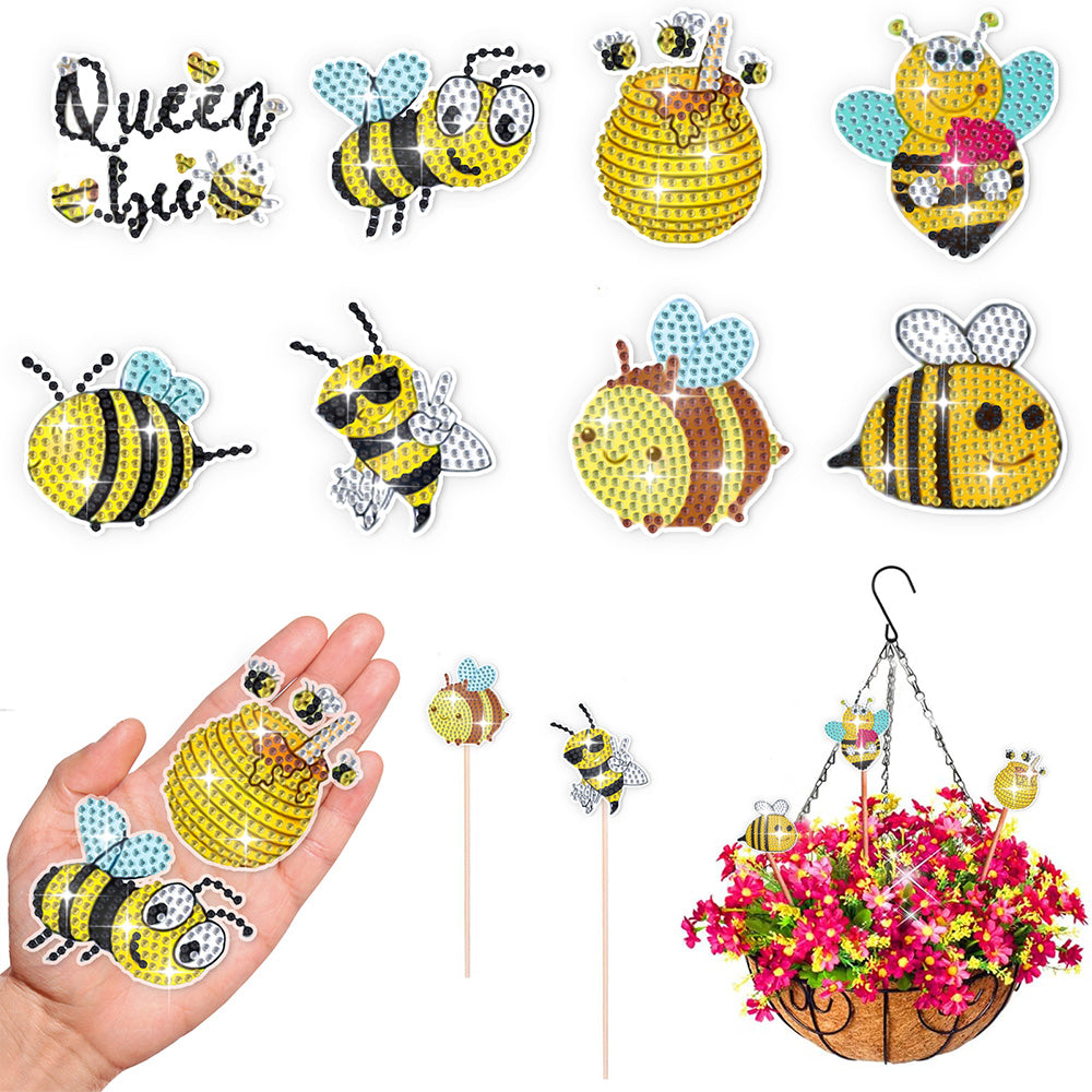 8 Pièces Petites Abeilles Laborieuses Broderie Diamant Piquets de Jardin