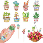 8 Pièces Plantes en Pot Broderie Diamant Piquets de Jardin
