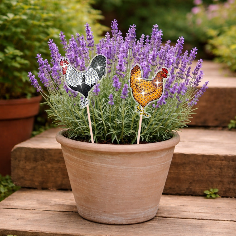 8 Pièces Poule de Ferme Broderie Diamant Piquets de Jardin