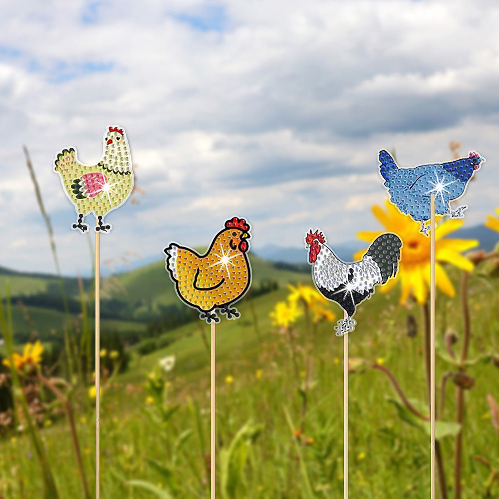 8 Pièces Poule de Ferme Broderie Diamant Piquets de Jardin
