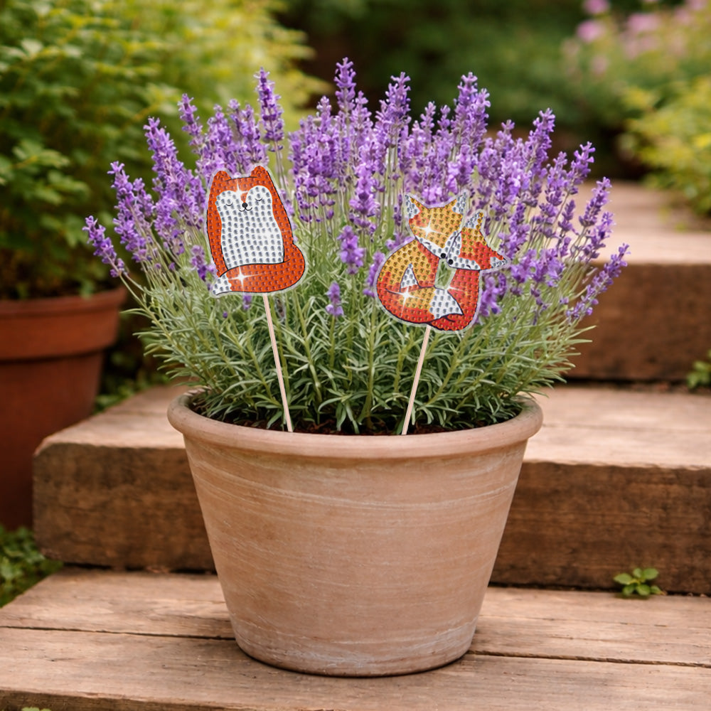 8 Pièces Renards Roux Broderie Diamant Piquets de Jardin