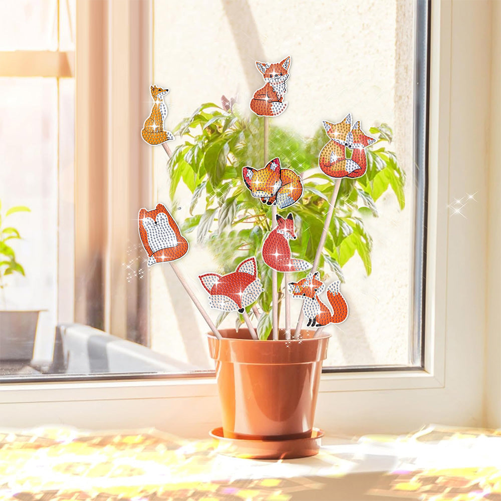 8 Pièces Renards Roux Broderie Diamant Piquets de Jardin