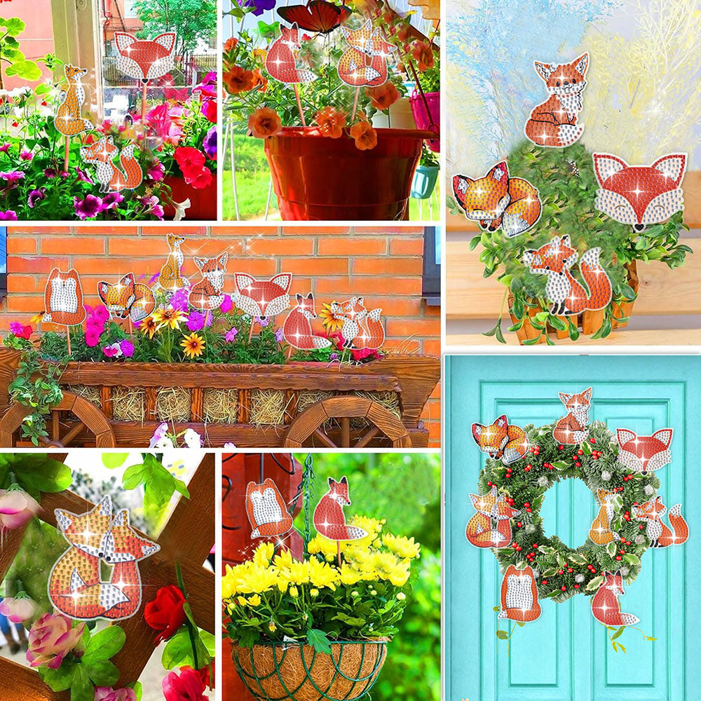 8 Pièces Renards Roux Broderie Diamant Piquets de Jardin