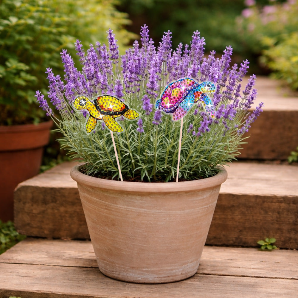 8 Pièces Tortues de Mer Colorées Broderie Diamant Piquets de Jardin
