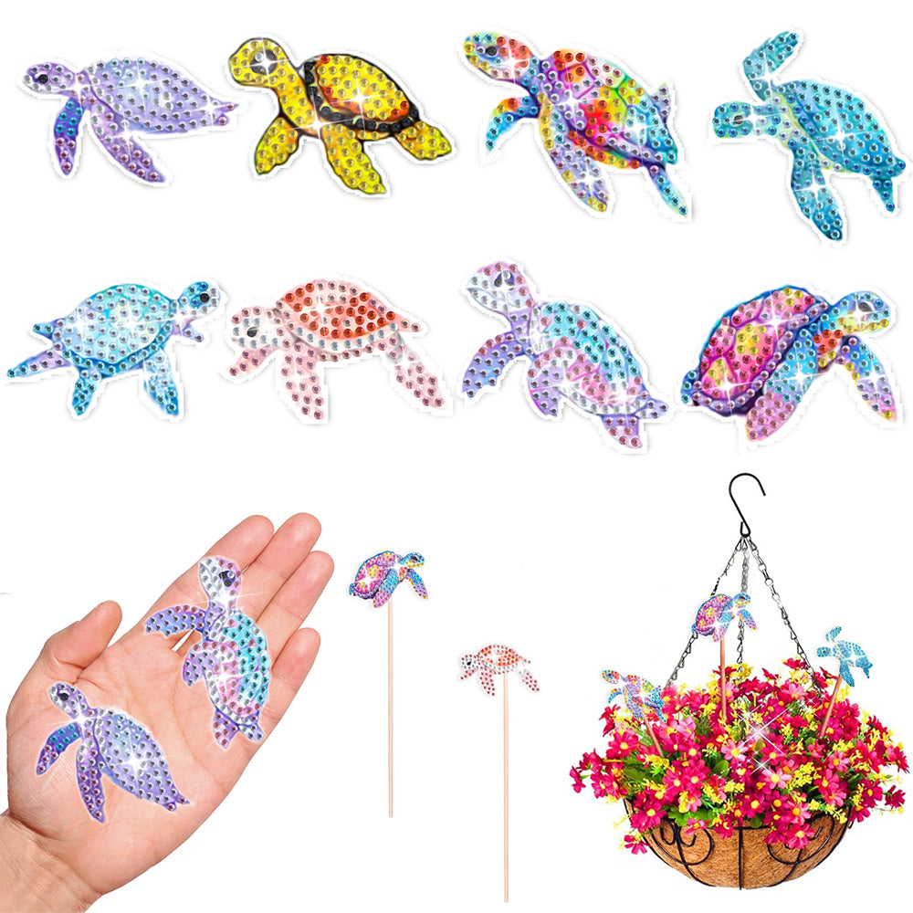 8 Pièces Tortues de Mer Colorées Broderie Diamant Piquets de Jardin