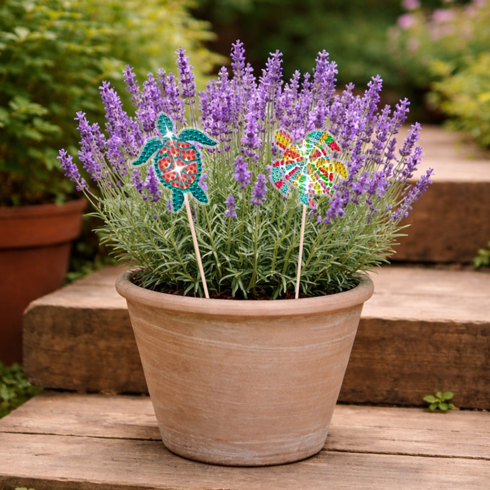 8 Pièces Tortues de Mer Mignonnes Broderie Diamant Piquets de Jardin