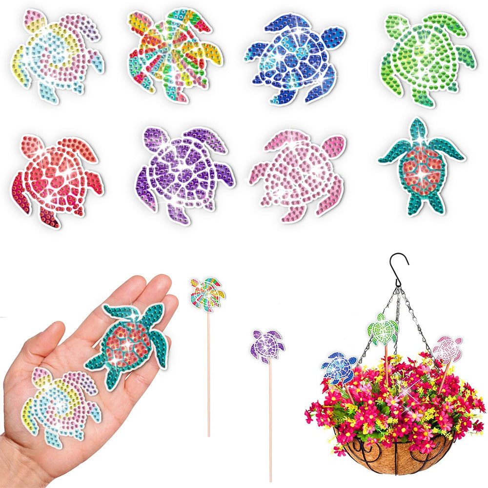 8 Pièces Tortues de Mer Mignonnes Broderie Diamant Piquets de Jardin