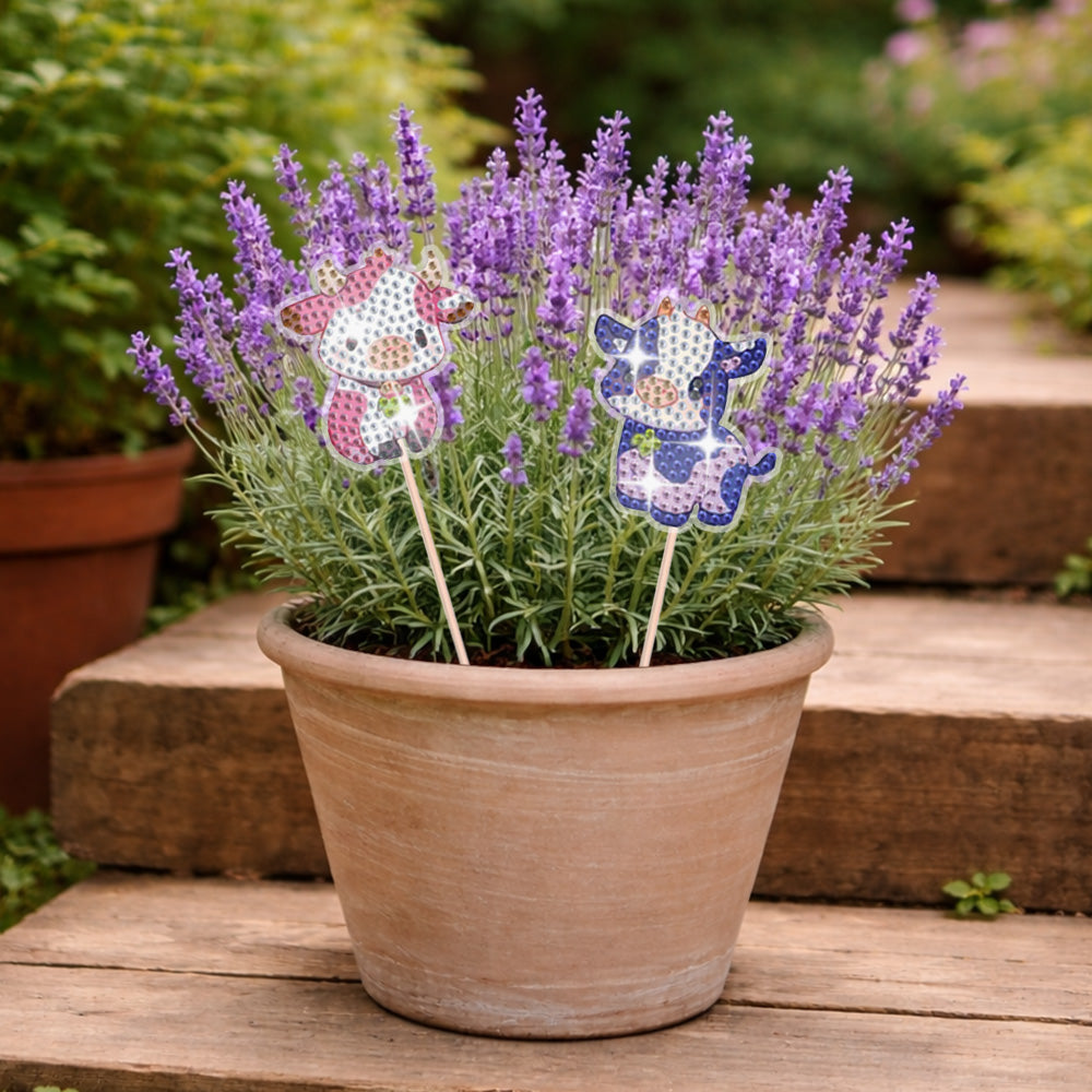 8 Pièces Vaches Mignonnes Broderie Diamant Piquets de Jardin