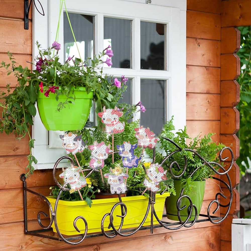 8 Pièces Vaches Mignonnes Broderie Diamant Piquets de Jardin