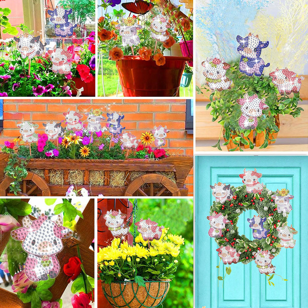8 Pièces Vaches Mignonnes Broderie Diamant Piquets de Jardin