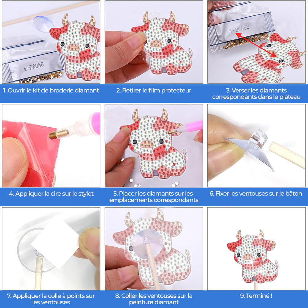 8 Pièces Vaches Mignonnes Broderie Diamant Piquets de Jardin