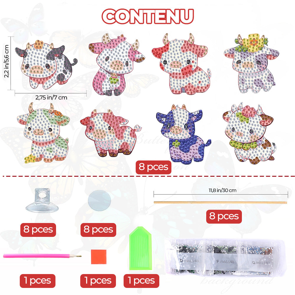 8 Pièces Vaches Mignonnes Broderie Diamant Piquets de Jardin