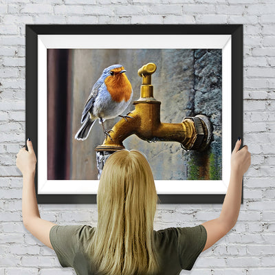 Mignon Oiseau et Robinet Doré Broderie Diamant
