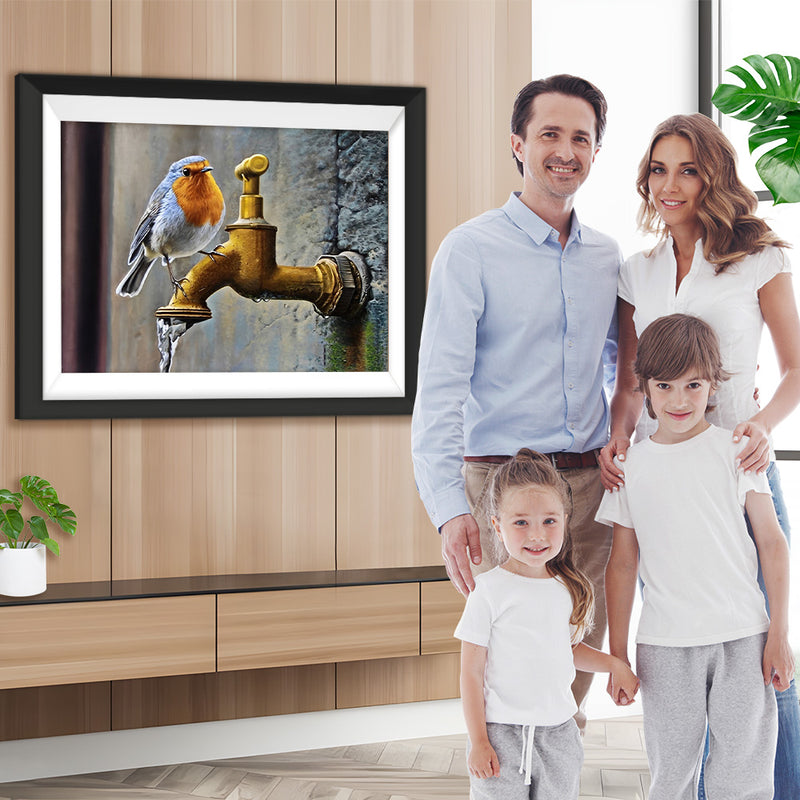 Mignon Oiseau et Robinet Doré Broderie Diamant