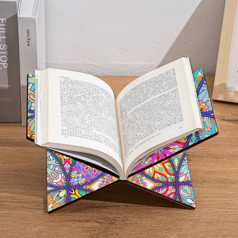 Porte-Livres Mains Libres en Bois Mandala Coloré Broderie Diamant