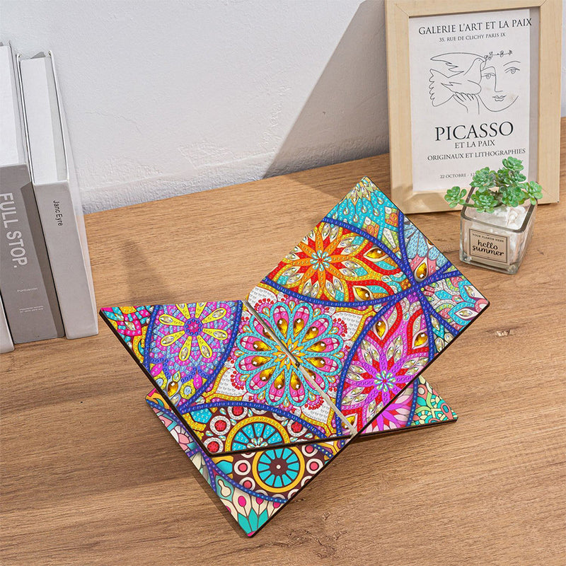 Porte-Livres Mains Libres en Bois Mandala Coloré Broderie Diamant