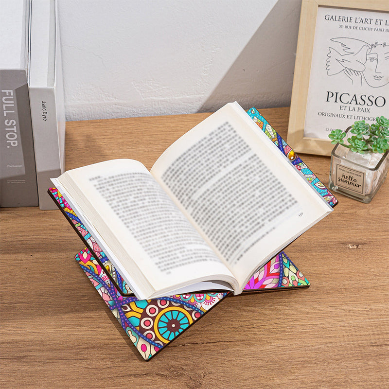 Porte-Livres Mains Libres en Bois Mandala Coloré Broderie Diamant