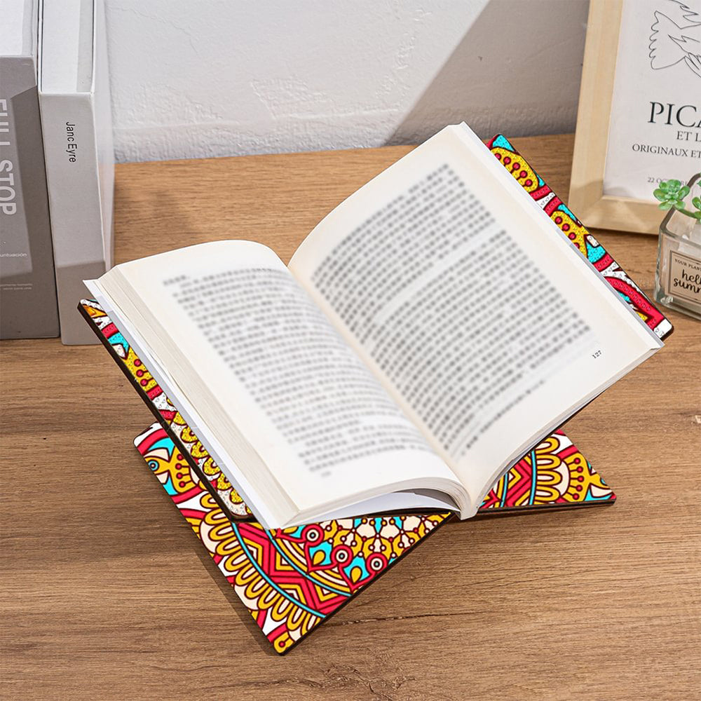 Porte-Livres Mains Libres en Bois Mandala Doré Broderie Diamant