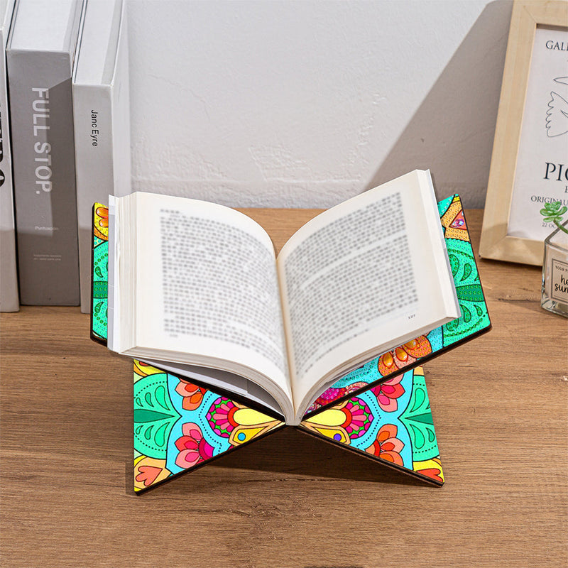 Porte-Livres Mains Libres en Bois Mandala Chrysanthème Broderie Diamant