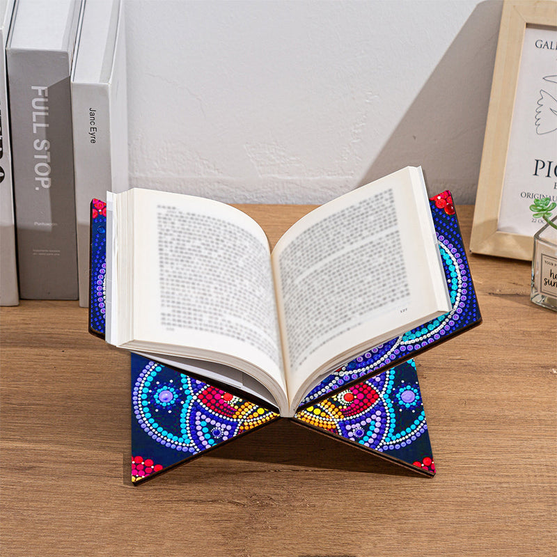 Porte-Livres Mains Libres en Bois Mandala Bleu et Rouge Broderie Diamant