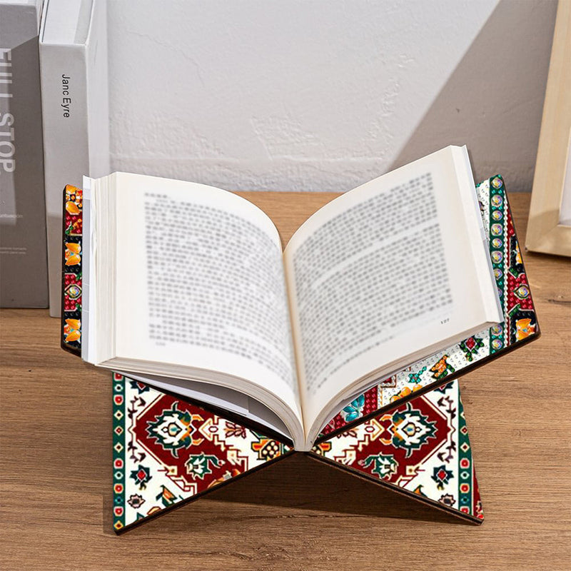 Porte-Livres Mains Libres en Bois Mandala Rétro Rouge Broderie Diamant