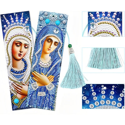 2Pcs de Marque-Pages en Cuir La Vierge Marie Broderie Diamant