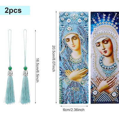 2Pcs de Marque-Pages en Cuir La Vierge Marie Broderie Diamant