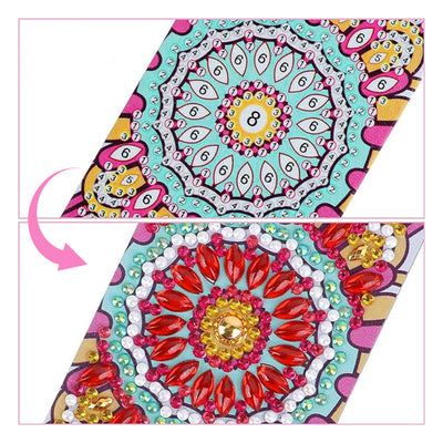 2Pcs de Marque-Pages en Cuir Mandala Beau et Rouge Broderie Diamant