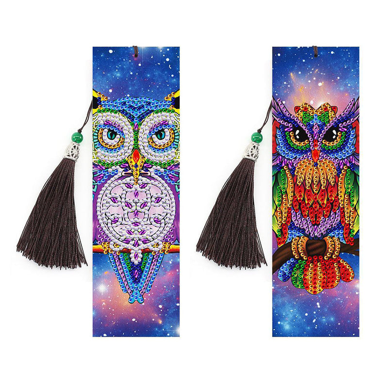 2Pcs de Marque-Pages en Cuir Hibou de La Nuit Broderie Diamant