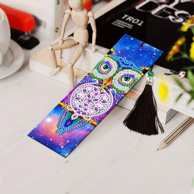 2Pcs de Marque-Pages en Cuir Hibou de La Nuit Broderie Diamant