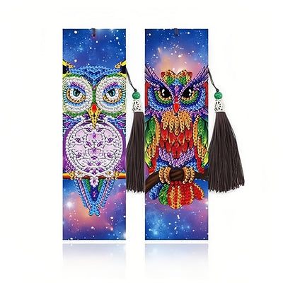 2Pcs de Marque-Pages en Cuir Hibou de La Nuit Broderie Diamant