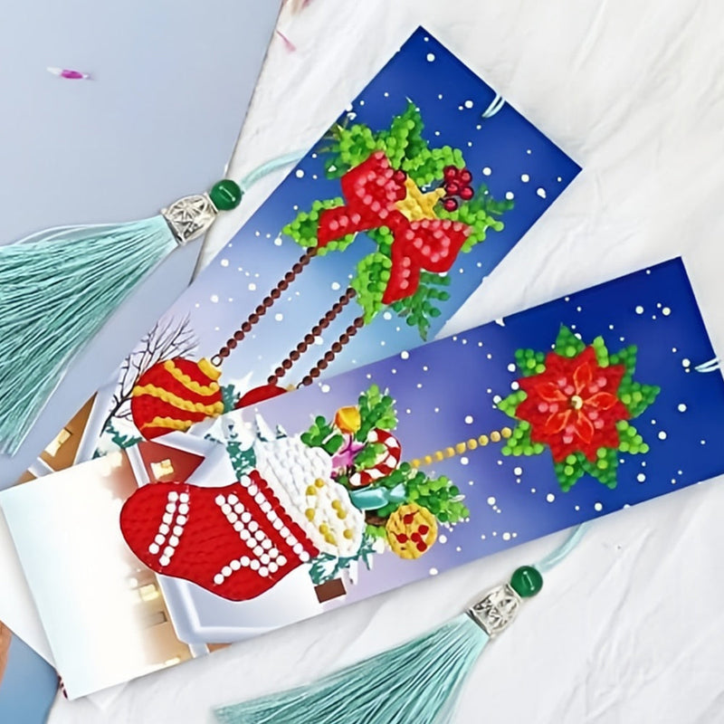 4Pcs de Marque-Pages en Cuir Décorations de Noël Broderie Diamant