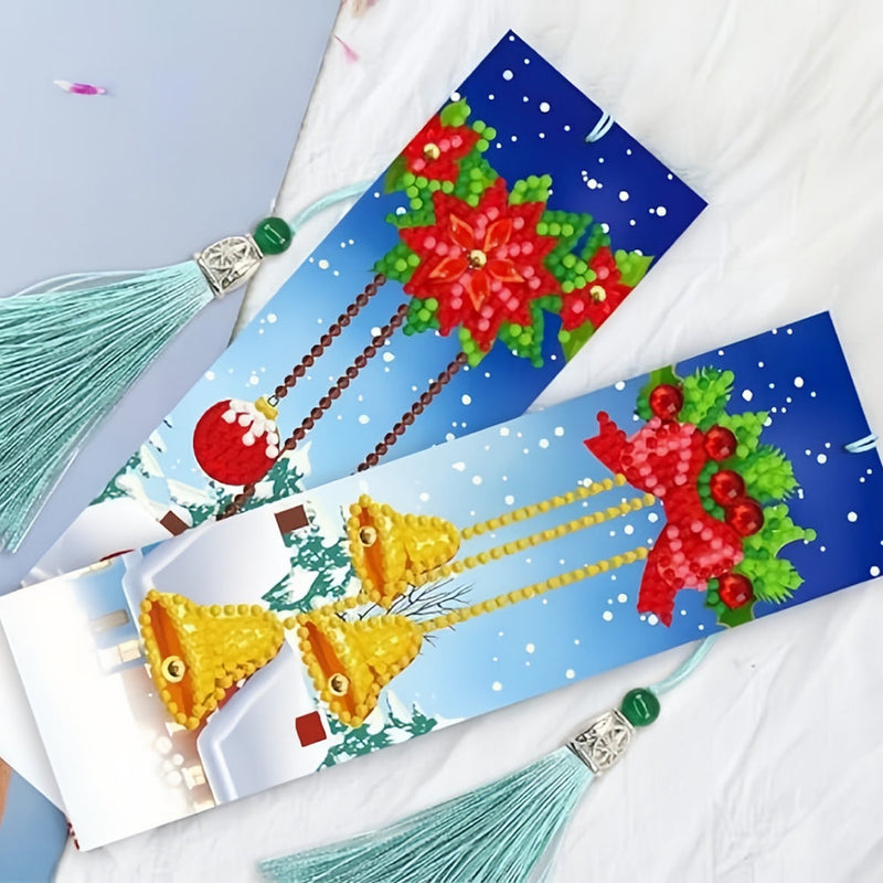 4Pcs de Marque-Pages en Cuir Décorations de Noël Broderie Diamant