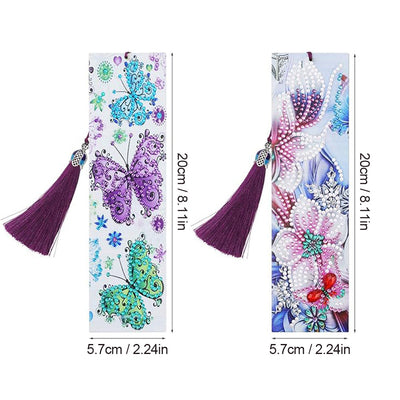 2Pcs de Marque-Pages en Cuir Papillon et Fleur d'Orchidée Broderie Diamant