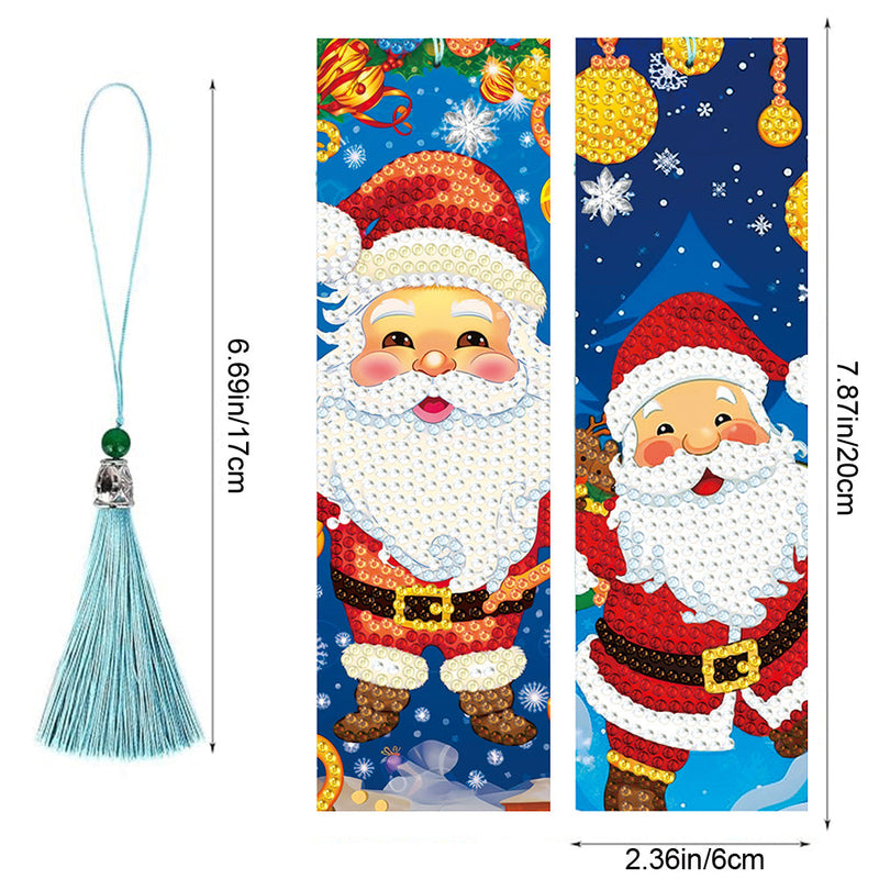 2Pcs de Marque-Pages en Cuir Le Père Noël Animé Broderie Diamant