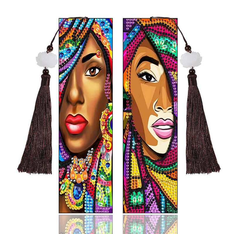 2Pcs de Marque-Pages en Cuir Africaine Broderie Diamant