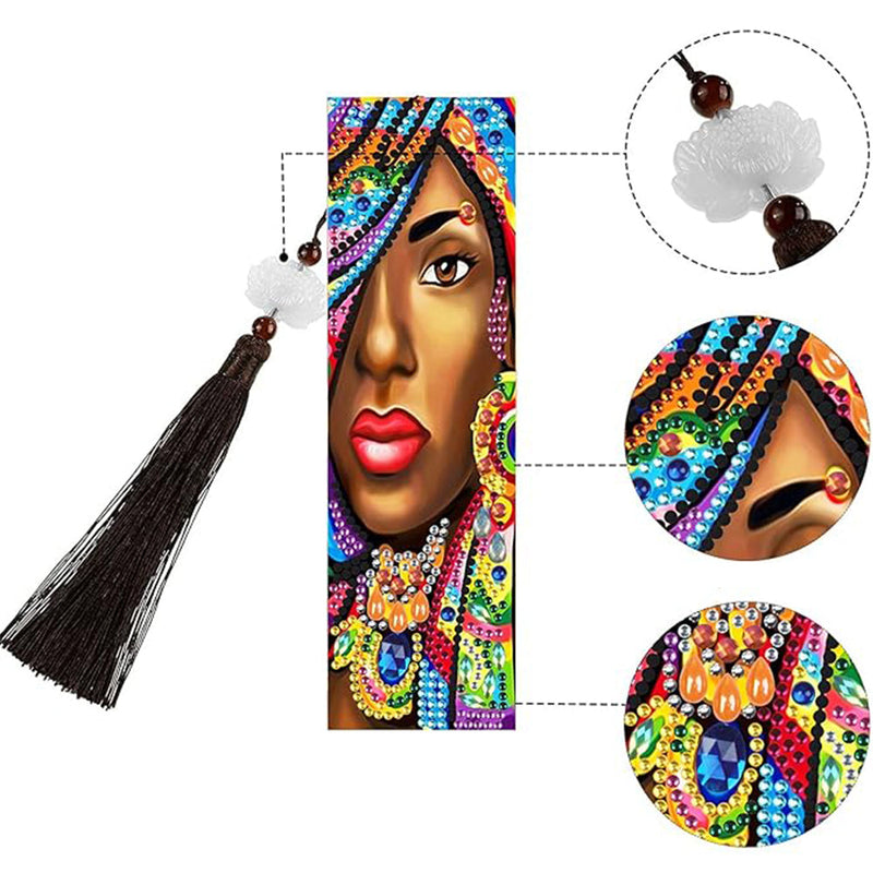 2Pcs de Marque-Pages en Cuir Africaine Broderie Diamant